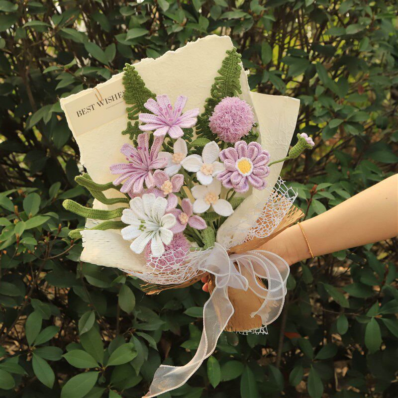 成品风信子针织花束送女友闺蜜妈妈母亲节生日礼物玫瑰毛线手捧花