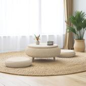 矮桌子榻榻米小茶几三件套阳台收纳坐地矮桌家用日式 禅意圆炕桌