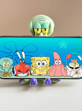 海绵宝宝章鱼哥手机架可爱桌面摆件派大星礼物工位搭子解压装饰