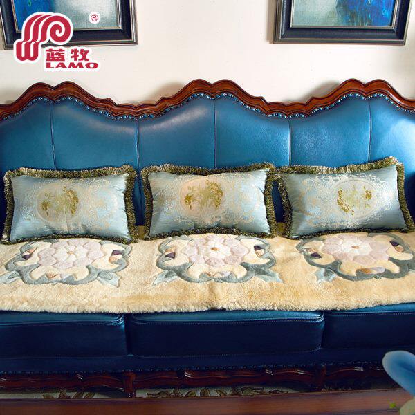 蓝牧羊毛沙发垫单双人羊皮毛一体椅子坐垫加厚欧式冬季座垫可定制