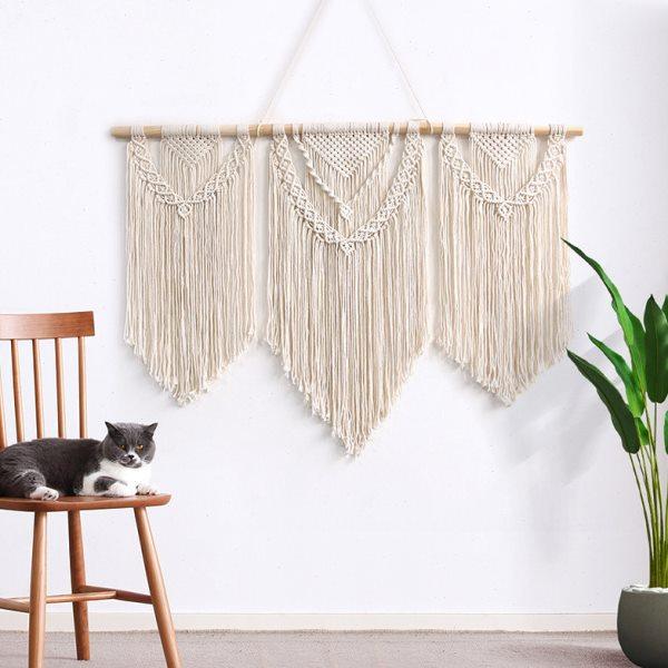 北欧手工编织棉绳流苏挂毯房间背景墙面遮挡装饰壁挂创意床头挂布,居家布艺,挂毯/壁毯,淘宝优惠券,粉丝福利购,淘宝优惠卷