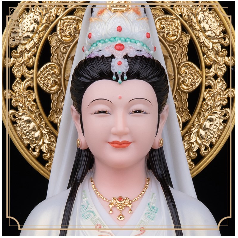 观音菩萨佛像妙善观音大慈大悲观世音菩萨南海观音汉白玉彩绘摆件