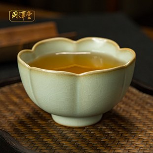 复古单杯景德镇陶瓷礼品 高端汝窑主人杯大容量汝瓷茶杯花口杯经典