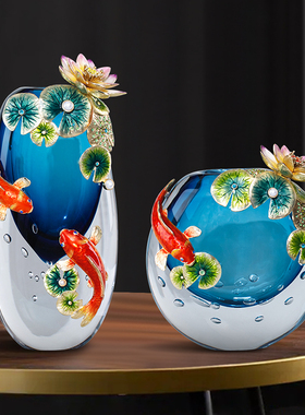 高端珐琅彩鱼琉璃花瓶摆件高档客厅新G中式轻奢酒柜装饰品家居饰