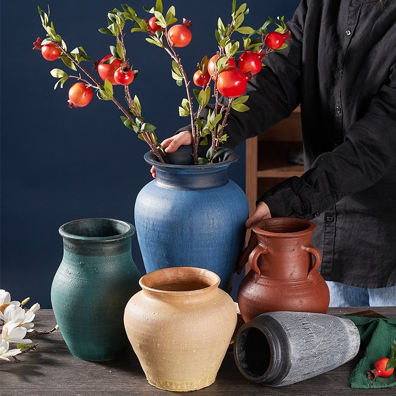 复古花瓶陶瓶陶罐花器多肉花盆插干花装饰中式民做X旧宿客厅摆件