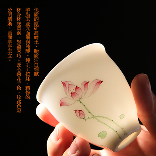 德化羊脂玉素烧白瓷品茗杯手绘荷花梅兰菊竹茶杯个人主人杯岩茶杯