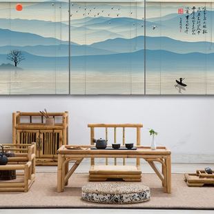 印花竹帘背景图案隔断卷帘竹窗帘酒店餐厅茶室文化竹帘子 新中式