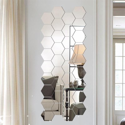 12Pcs 3D Mirror Wall Sticker Home Decor Hexagon Decorations