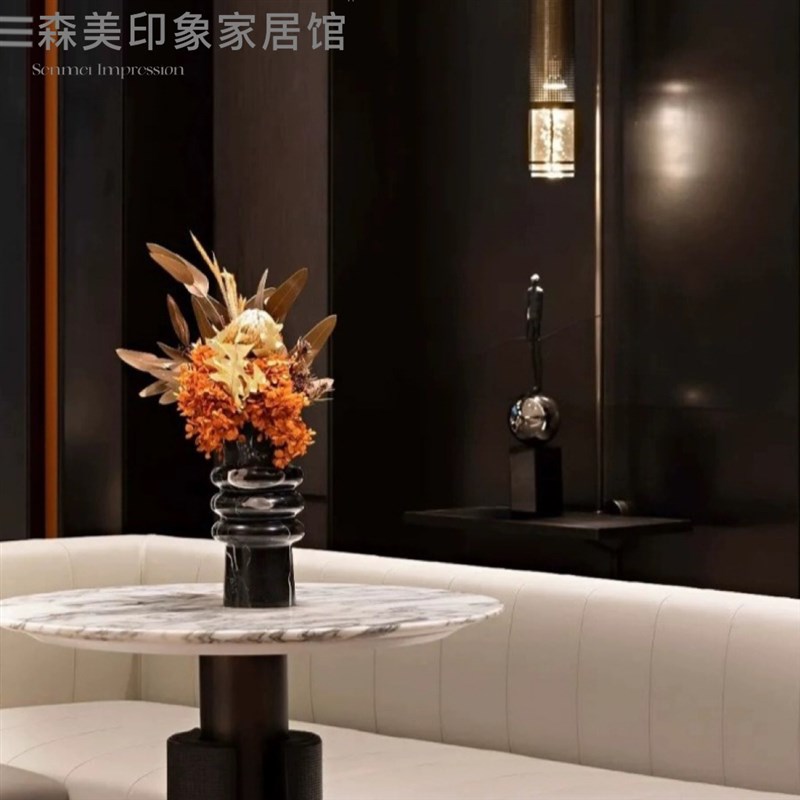 现代轻奢创意大理石花器花瓶餐桌边柜摆件样板间床头柜组合装饰品