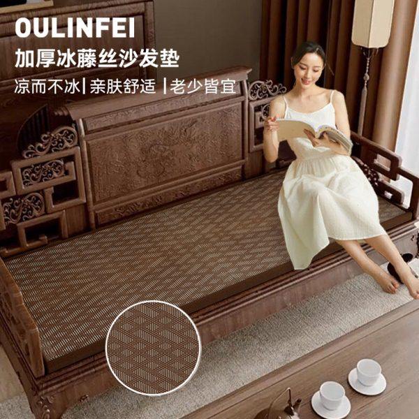 轻奢高级感竹编藤席沙发坐垫夏天季榻榻米加厚海绵凉席座椅屁垫子