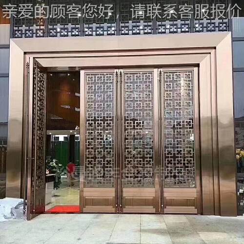 定制加工售部酒店工金程通璃花属玫瑰2金四开不锈楼钢地弹簧玻大