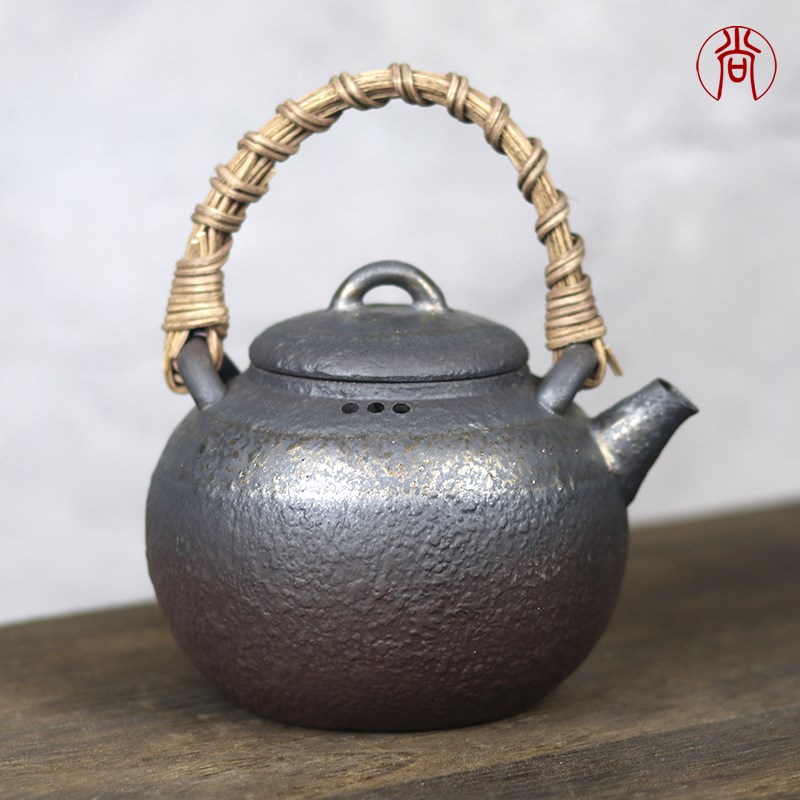 围炉煮茶壶粗陶干烧提梁壶陶瓷陶壶明火加热电陶炉炭火家用泡茶器