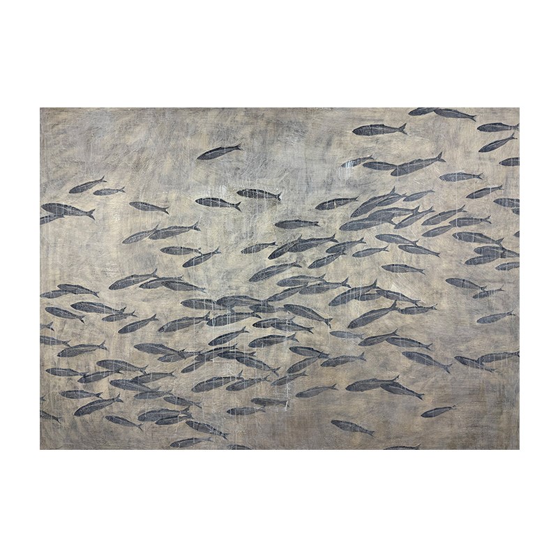 大芬村年年有余高级感客厅装饰画抽象中古风鱼群手绘油画餐厅挂画