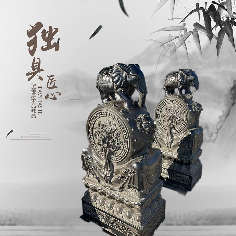 青石石雕门墩抱鼓石一对石鼓仿古小象貔貅麒麟家用招财镇宅摆件