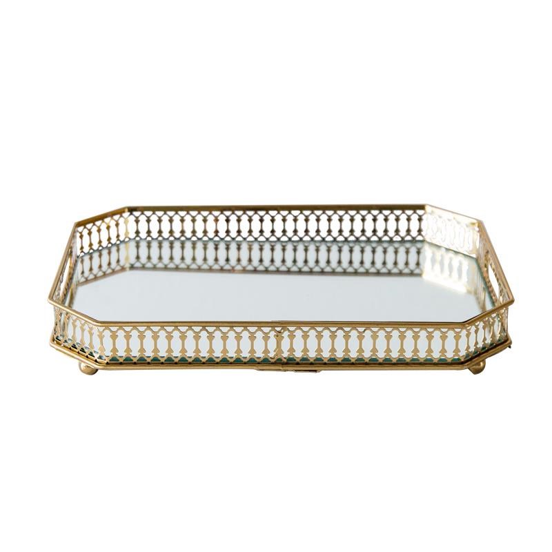 轻托奢镜面RXX摆件玄关装饰茶几餐桌摆件盘美托式盘金属复古