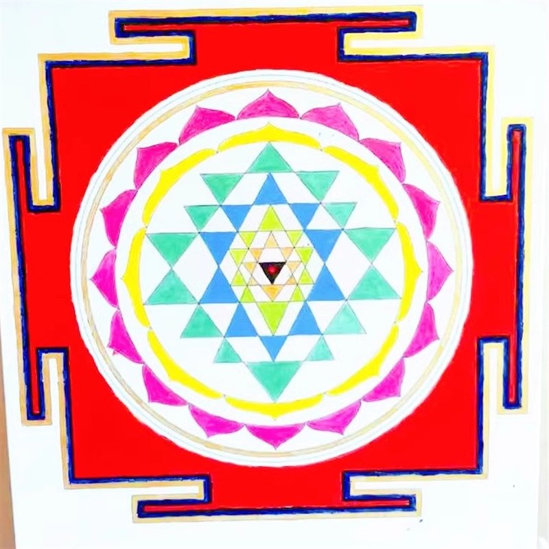 印度Sri Yantra 曼陀罗神圣几何图案丙烯填色油画冥想专用装饰画图片