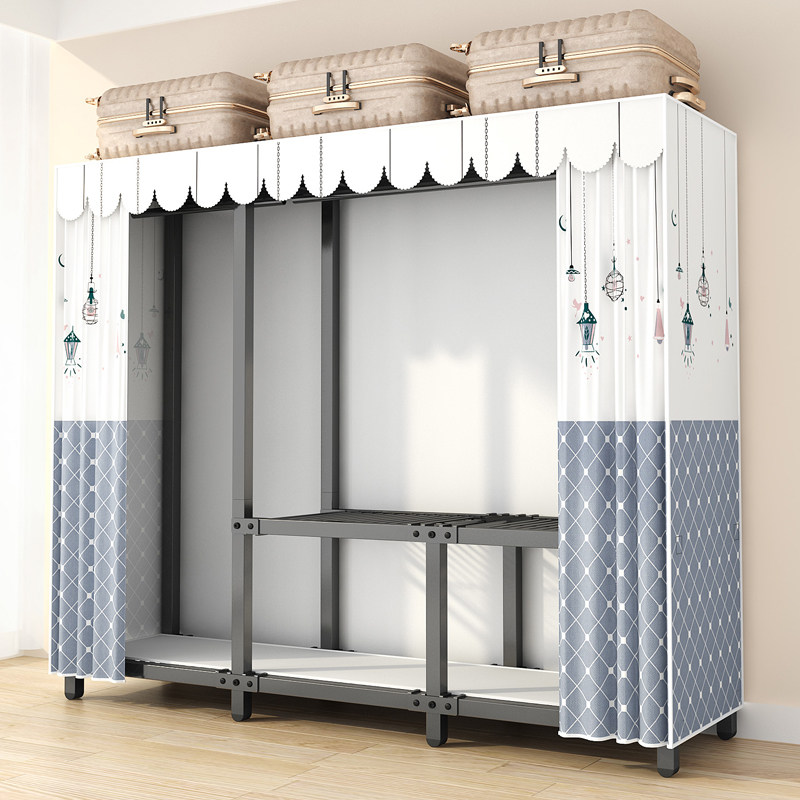 简易衣柜免安装出租房家用卧室布衣柜全钢架折叠加粗加厚钢管加固