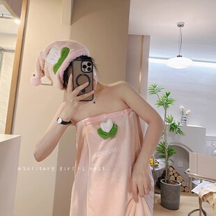可爱干发帽浴巾毛巾三件套2023新款女珊瑚绒吸水速干浴裙可穿可裹