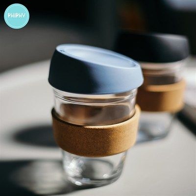 PHIPHY随手便携杯软木护套隔热杯耐热玻璃水杯简约办公室咖啡杯