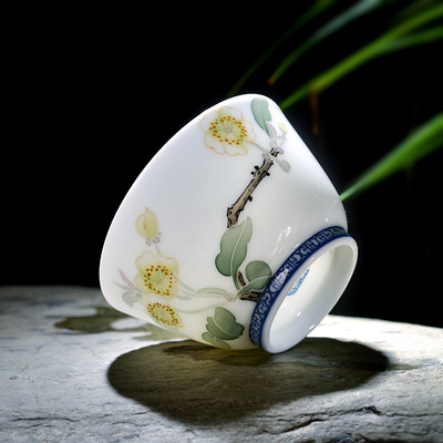 千红窑手工品茗杯陶瓷功夫茶具主人杯个人杯女单杯高端手绘茶碗