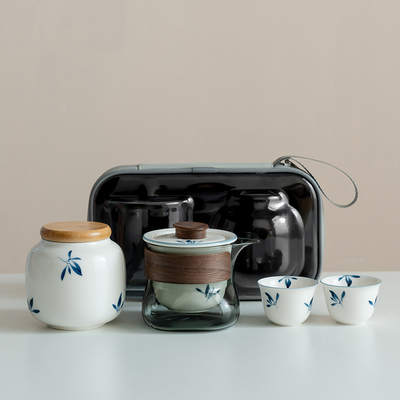 拓土旅行套装纯手绘蝴蝶兰花随身茶壶茶杯茶叶罐小套装便携式泡茶