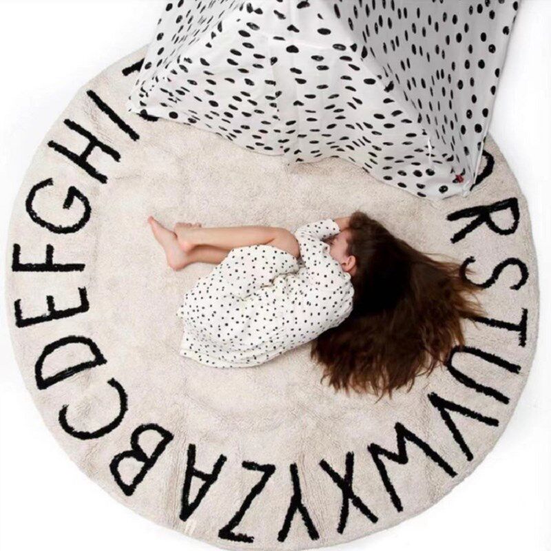 简约字母卧室仿羊绒地毯客厅儿童房爬爬地垫圆形吊椅床边地垫