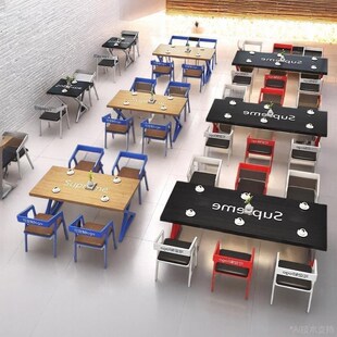 工业风酒吧桌椅组合奶茶店咖啡厅实木餐桌椅烧烤店餐厅长桌火锅店