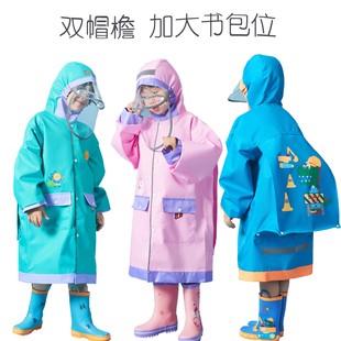儿童雨衣小学生加大书包位女童男童2021双帽檐卡通宝宝雨披中大童