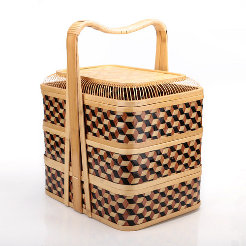 三层竹篮子手工编织民间精品送餐篮送饭篮菜篮子清明节祭祖拜神用