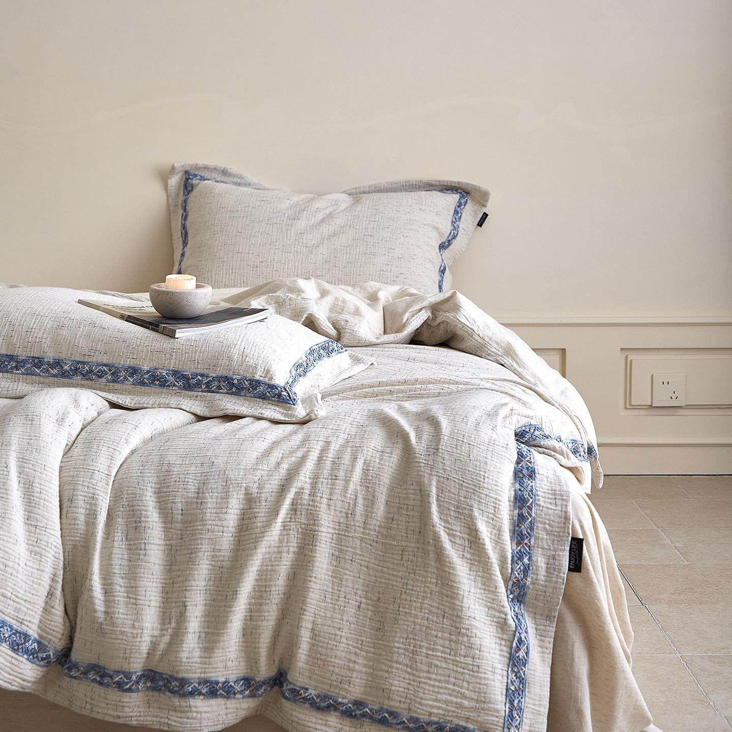 日式质感简约色织段染棉麻提花四件套床笠三4件套床上用品民宿风,床上用品,床品套件/四件套/多件套,淘宝优惠券,粉丝福利购,淘宝优惠卷