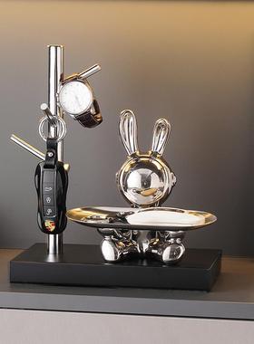 创意招财兔子钥匙收纳托 托盘摆件玄关客厅入户家居装饰乔迁新居