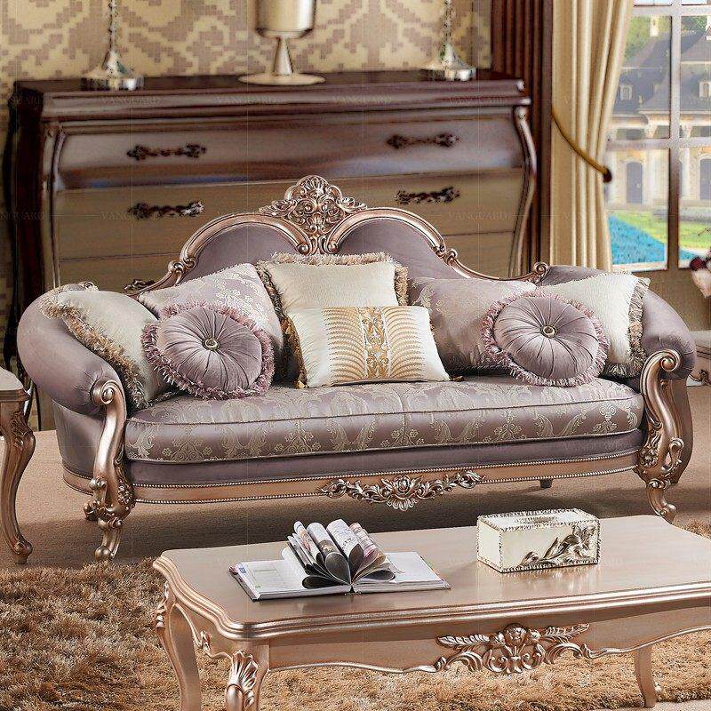 简欧实木布艺沙发123组合欧式宫廷风三人位高档法式复古客厅奢华