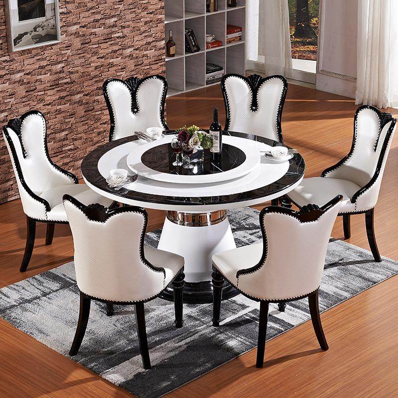 欧式大理石圆桌现代简约圆餐桌椅组合酒店韩式餐台家用饭桌带转盘,住宅家具,不锈钢/PVC餐桌,淘宝优惠券,粉丝福利购,淘宝优惠卷