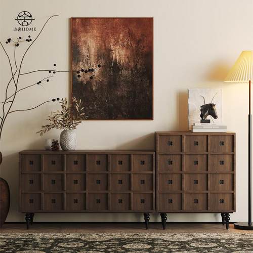 胡桃木斗柜卧室中古风实木床尾收纳柜法式覆古收纳柜客厅玄关柜子