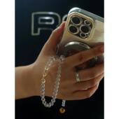 小众天然白色水晶多串珠手机炼高端in风金币挂件手机挂绳