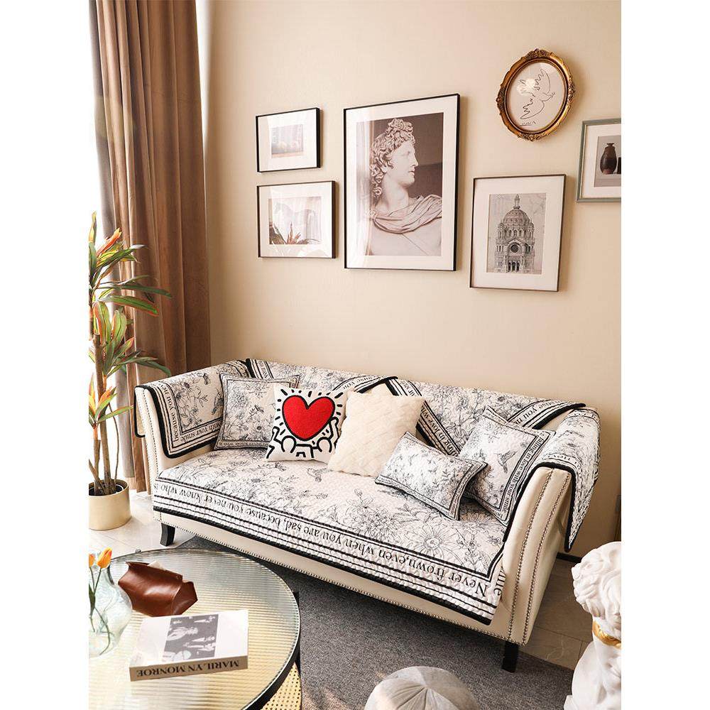 ins气质黑白赫本花沙发垫黑色素描高级花卉四季通用沙发巾套定制,居家布艺,沙发垫,淘宝优惠券,粉丝福利购,淘宝优惠卷