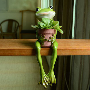 创意装 水池石槽田园风 饰家居摆件 青蛙多肉花盆树脂 青蛙摆件