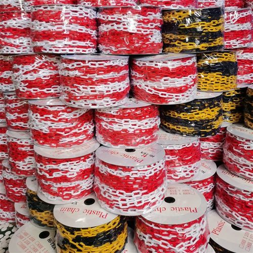 卷装塑料链条50米塑料链条 红白黑黄色胶链警示链条进出口6mm链