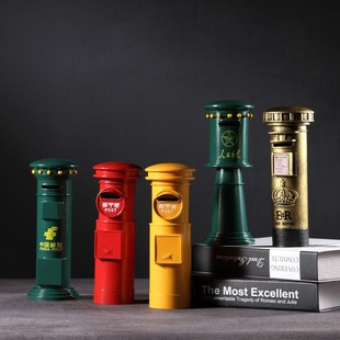 创意邮筒桌面小摆件复古怀旧书房橱窗样板房装饰品孩子存钱储蓄罐