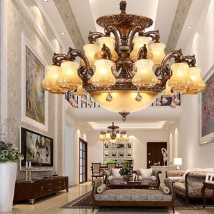 欧式客厅主吊灯奢华大气别墅挑空高档古典美复式楼中楼灯2024新款