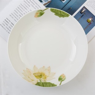 唐山骨瓷餐具8.5英寸深盘8.5寸饭盘子圆形菜盘深汤盘蒸菜大盘