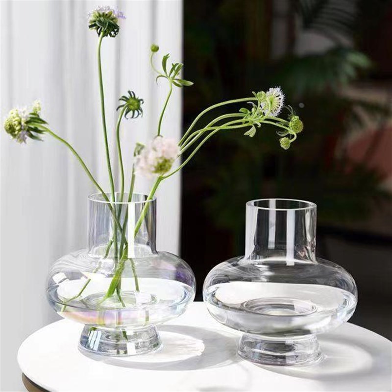 欧式大肚灯笼花瓶桌面办公室水z培花瓶插花器幻彩花瓶玻璃容器定