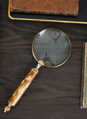 印度进口手工复古m牛骨把手黄铜放大镜书房用品桌面摆件送老人