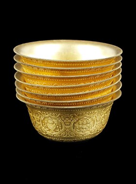 藏密坊 慧宝黄铜供水杯供水碗一套圣水杯直径7cm小号佛堂桌面摆件