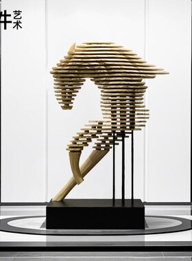 大型落地木雕马头摆件酒店商业美陈装饰动物艺术小品抽象雕塑