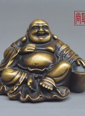 纯铜实心车载弥勒笑佛装饰摆件中控台客厅办公桌大肚佛工艺品摆设