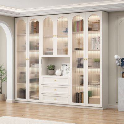 法式奶油风书柜一体靠墙客厅书房书橱储物柜书架玻璃门展示柜定制,住宅家具,组合书柜,淘宝优惠券,粉丝福利购,淘宝优惠卷