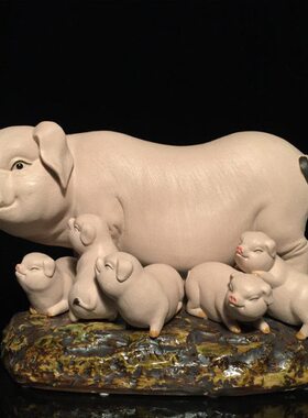石湾公仔陶瓷猪摆件家居客厅玄关电视柜十二生肖装饰品新居送礼品