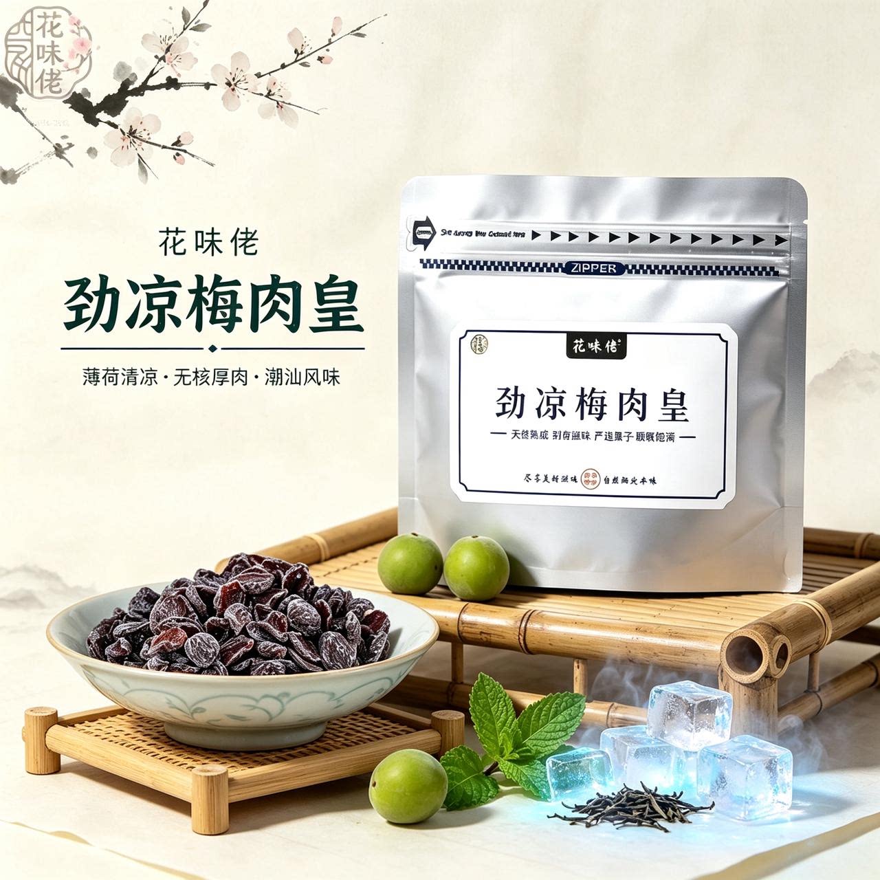 【潮汕风味】花味佬劲凉梅肉皇薄荷清凉酸话梅肉爽自然熟成果脯干