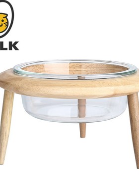 YOLK蛋黄家 猫碗水碗适碗饭盆实木架大口径防打翻保护颈椎玻璃碗